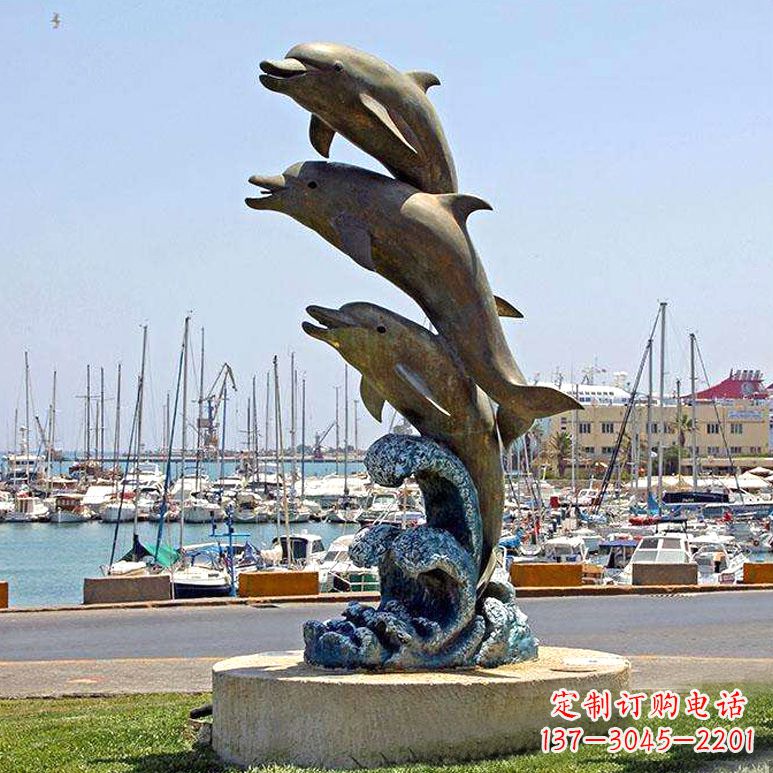 运城冲浪海豚海边景观动物铜雕塑