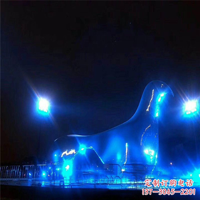 运城抽象和平不锈钢鸽子雕塑夜景灯光效果
