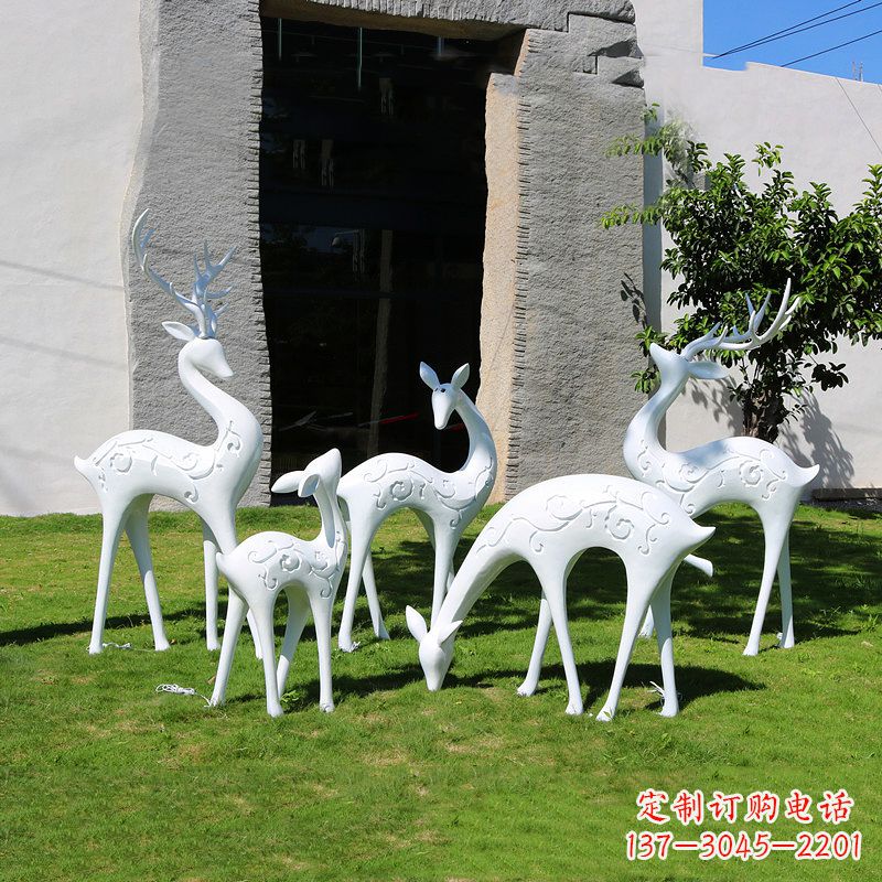 运城抽象鹿玻璃钢雕塑-白色小区园林动物摆件