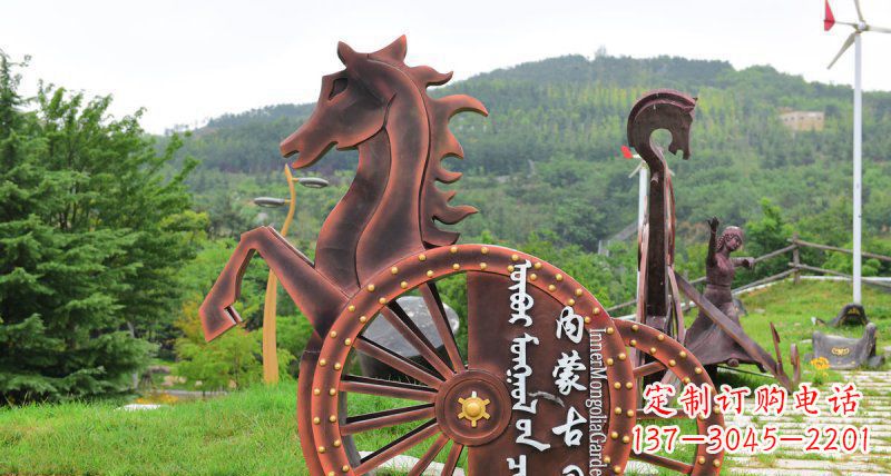 运城抽象马车不锈钢标志雕塑
