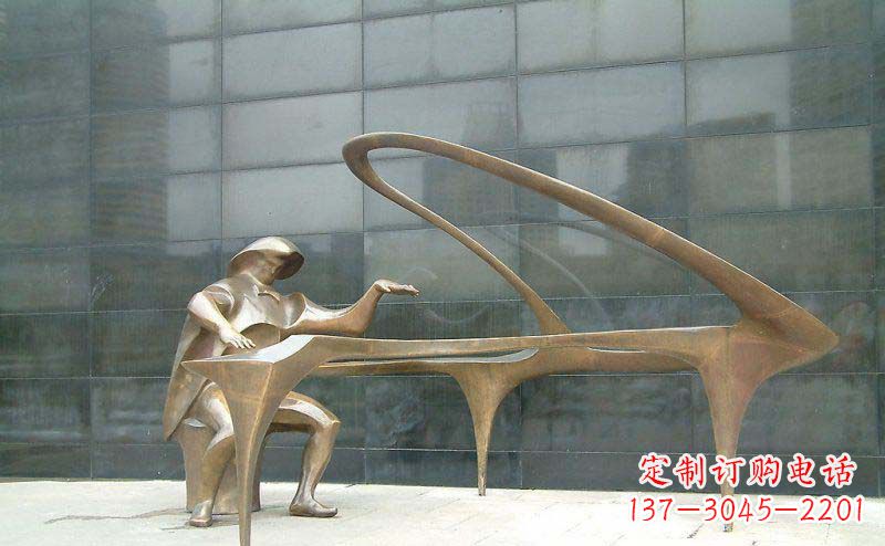 运城抽象人物弹钢琴街边景观铜雕