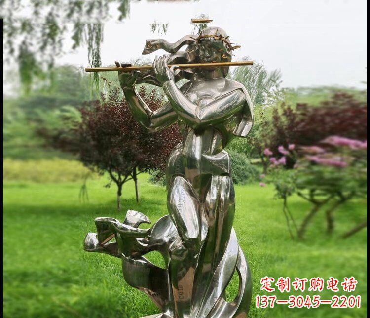 运城吹笛子的女孩公园不锈钢雕塑