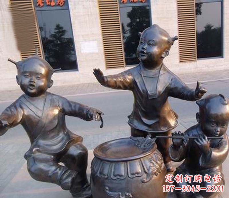 运城吹笛子跳舞的儿童铜雕