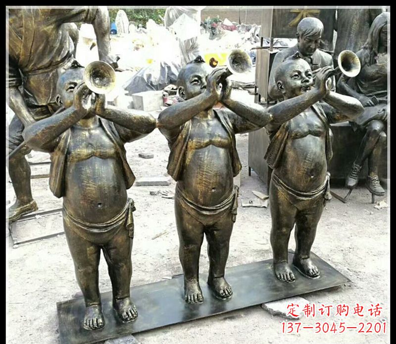 运城吹唢呐的儿童铜雕