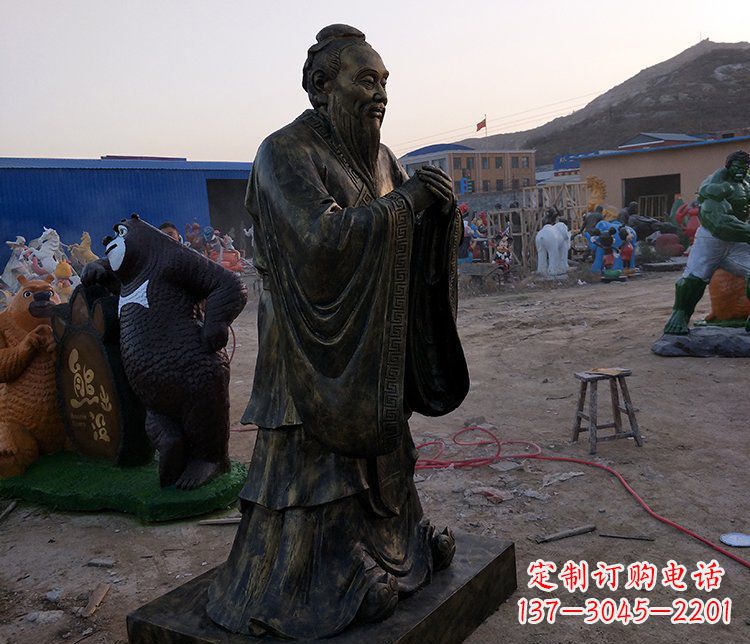 运城春秋时期人物孔子铜雕雕塑