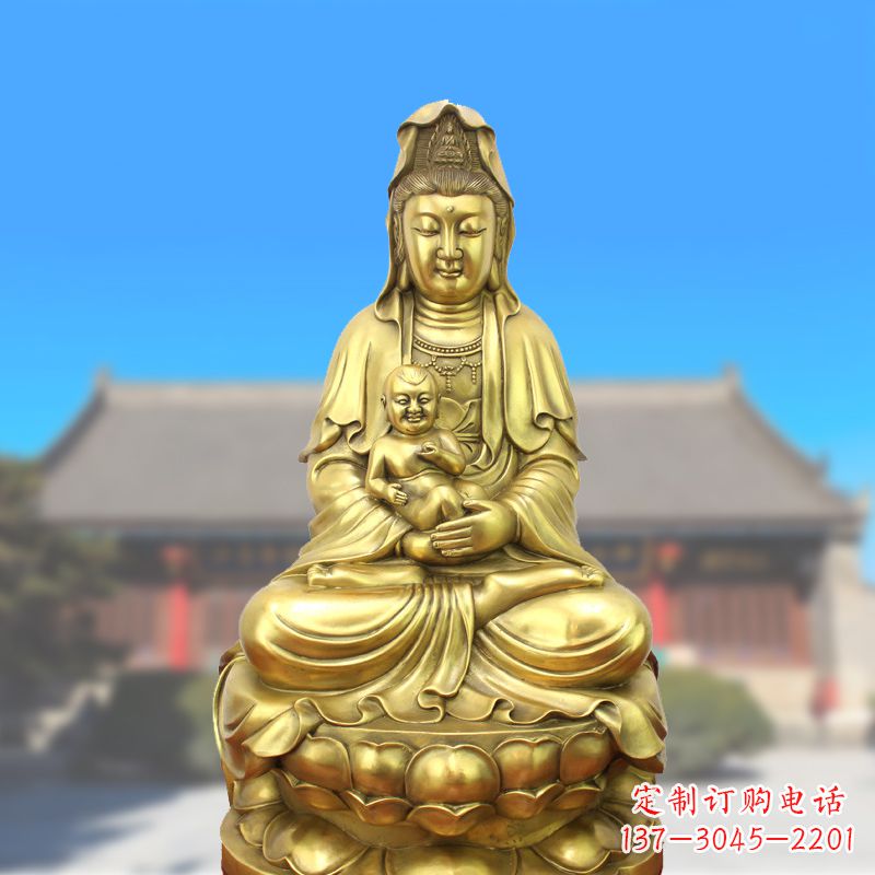 运城纯铜观音坐姿鎏金铜雕