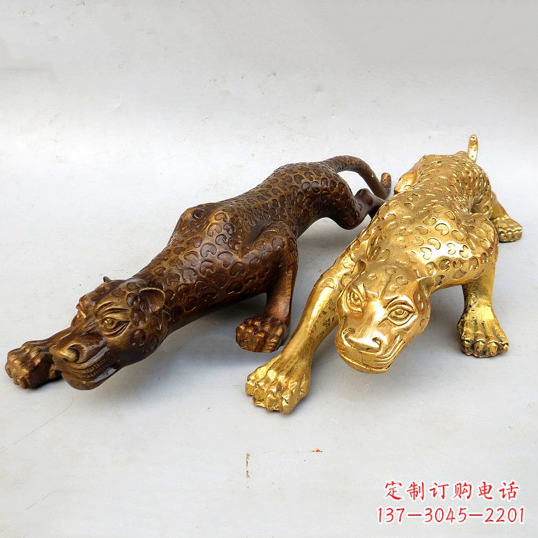 运城纯铜金钱豹雕塑-动物铜雕摆件