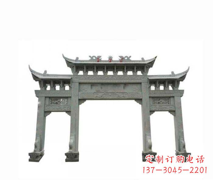 运城村口三门牌楼石雕