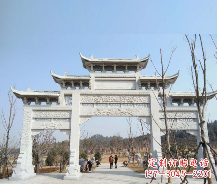 运城村口三门石雕牌楼 (6)