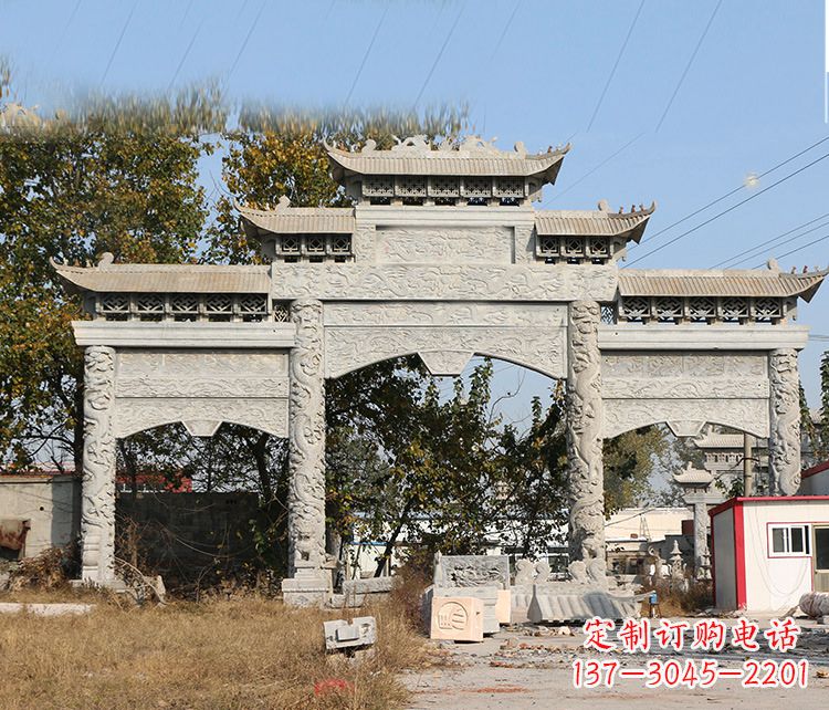 运城村镇门口石雕山门牌坊