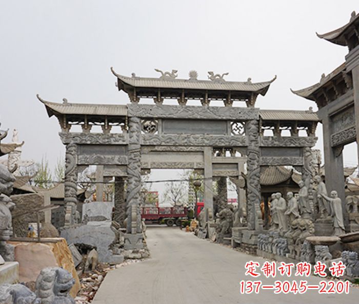运城村庄大型牌坊石雕 (2)