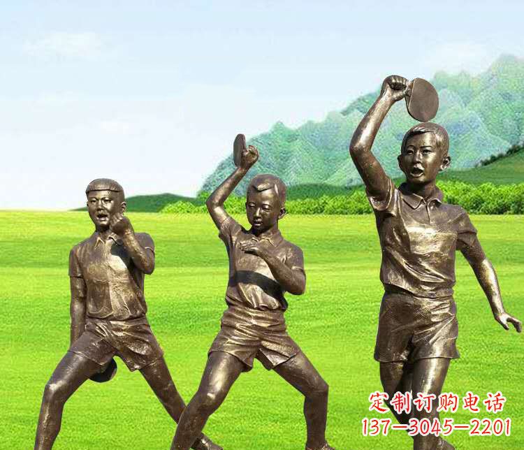 运城打乒乓球的运动人物铜雕