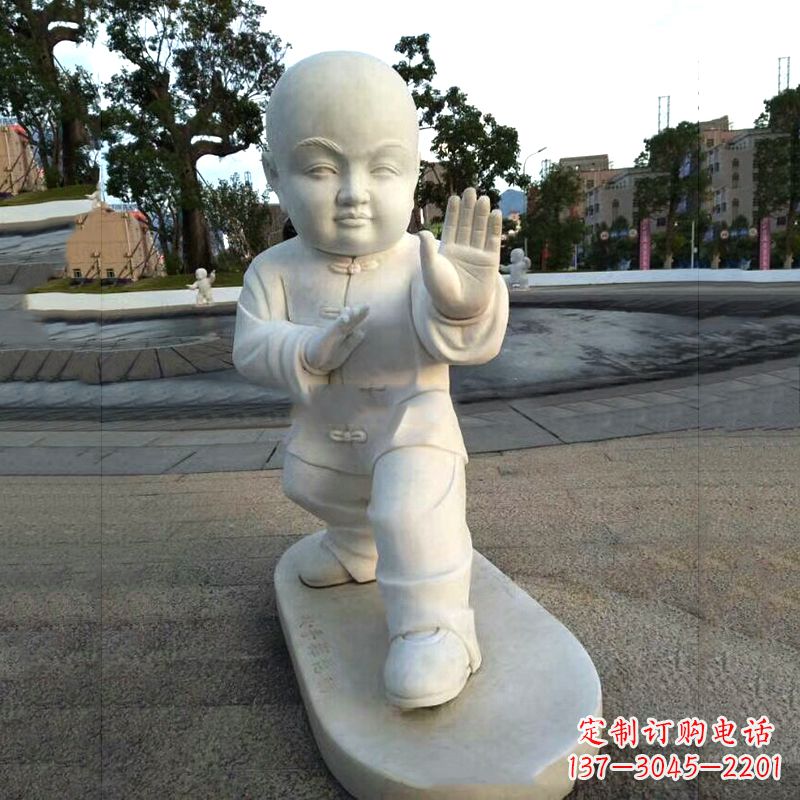 运城打太极拳小和尚汉白玉雕塑