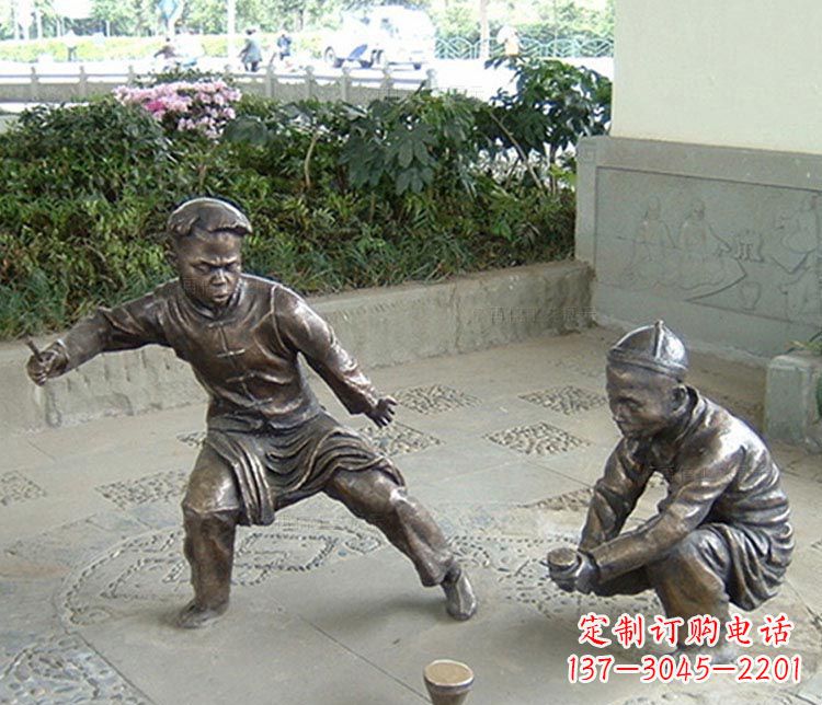 运城打陀螺的儿童铜雕