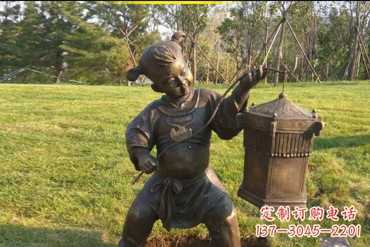 运城打着灯笼的儿童公园景观铜雕雕塑