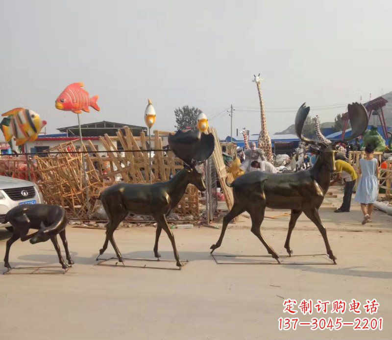 运城大角鹿群铜雕