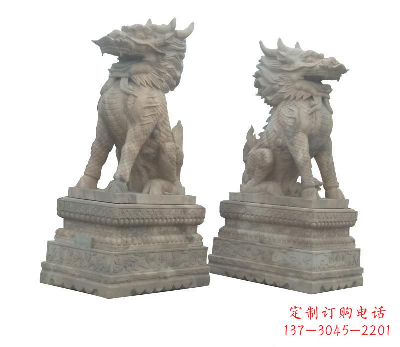 运城大理石踩球麒麟门口神兽石雕