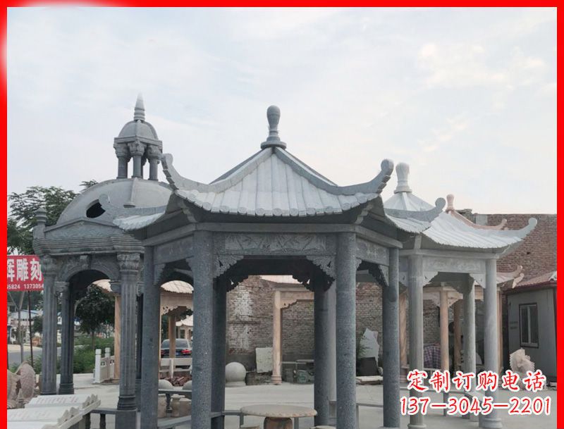 运城大理石六角凉亭公园石雕 (5)