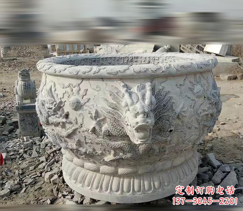运城大理石龙浮雕水缸