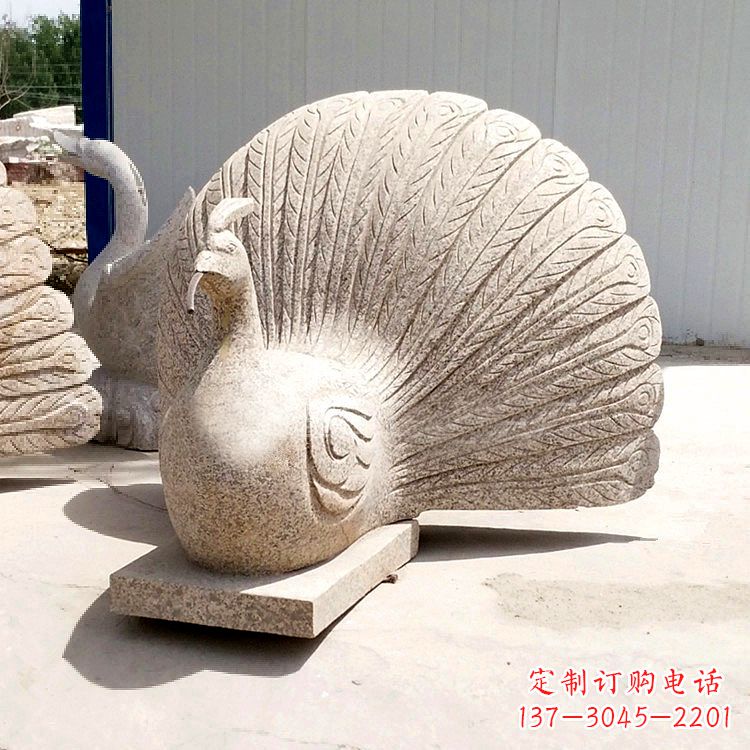 运城大理石喷水孔雀,园林水景装饰动物雕塑