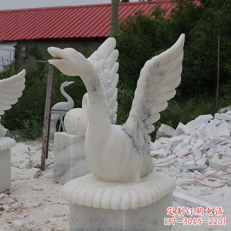 运城大理石喷水天鹅石雕 园林水景装饰动物雕塑