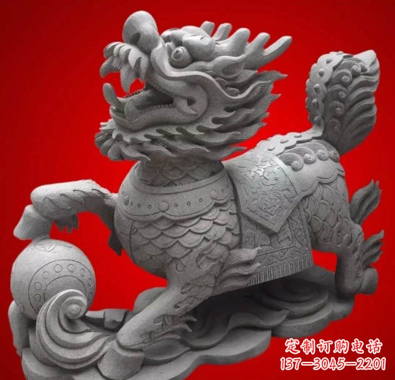 运城大理石企业小区门口镇宅麒麟雕塑