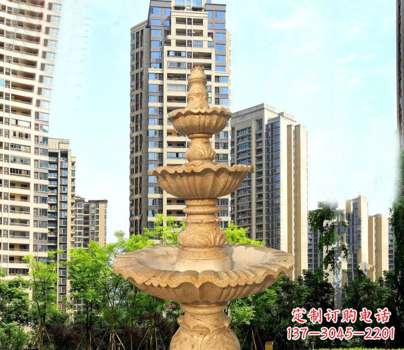 运城大理石三层喷泉公园石雕 (2)