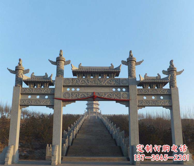 运城大理石三门牌坊景区石雕