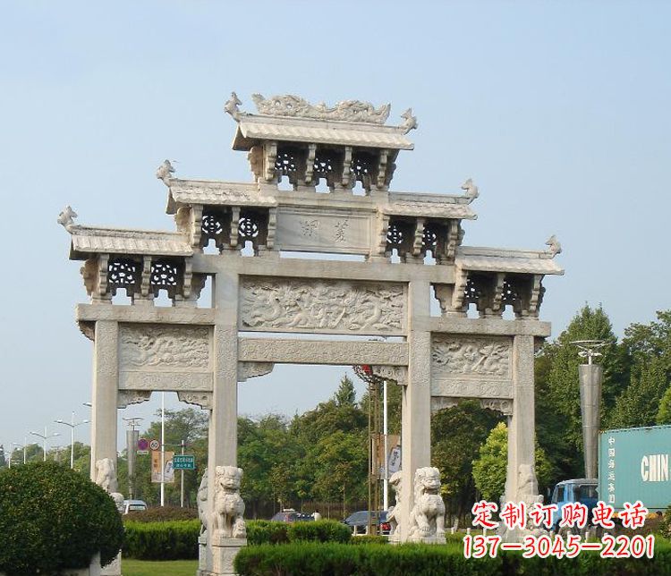 运城大理石三门广场石雕牌坊