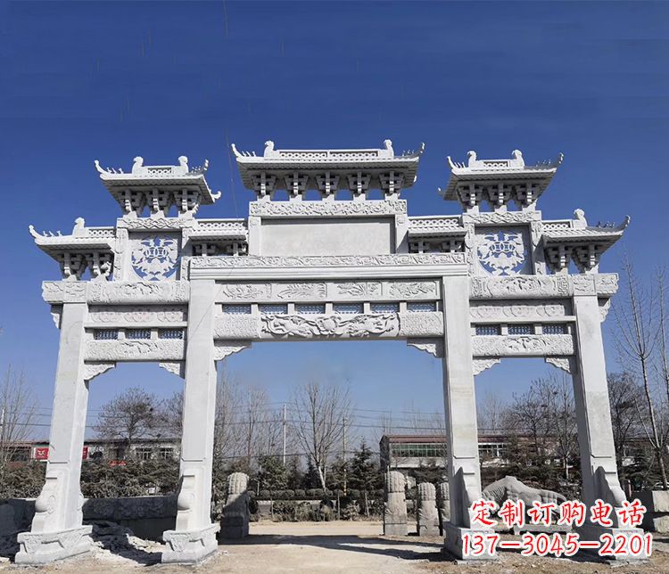 运城大理石三门五楼牌坊石雕