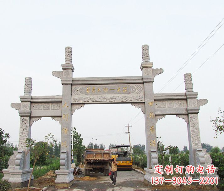 运城大理石三门石牌坊石雕