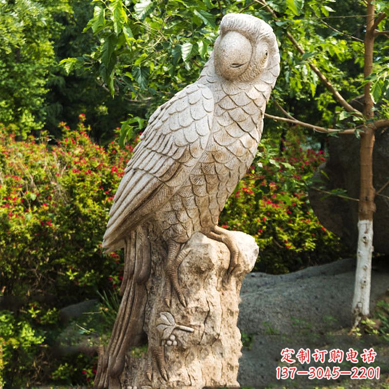 运城大理石鹦鹉雕塑-公园院落动物雕塑摆件