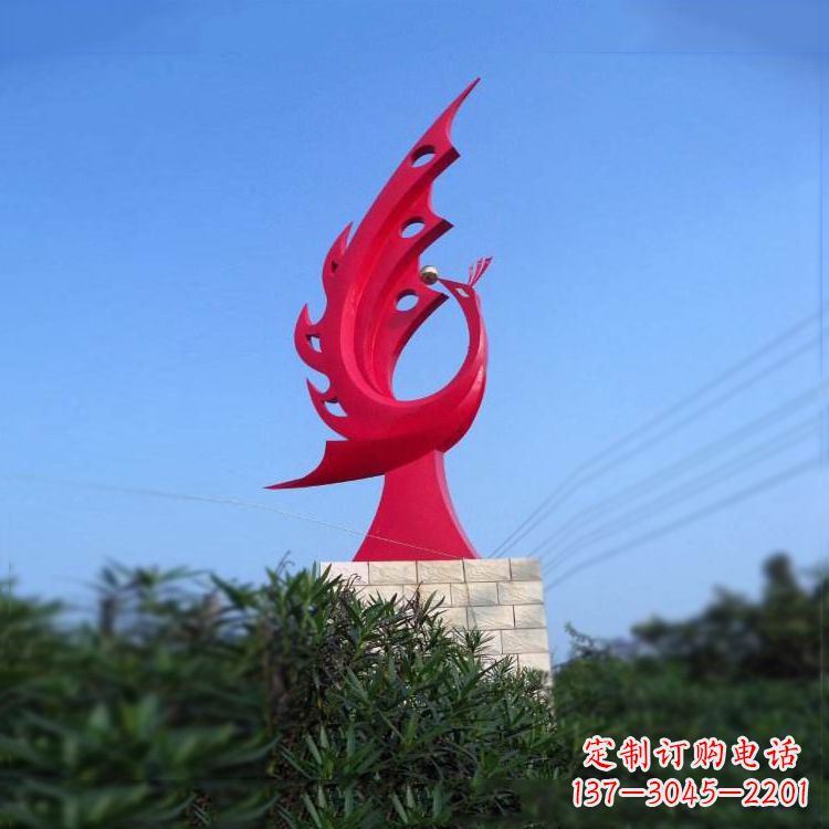 运城大象红色凤凰不锈钢雕塑-城市动物标识景观雕塑