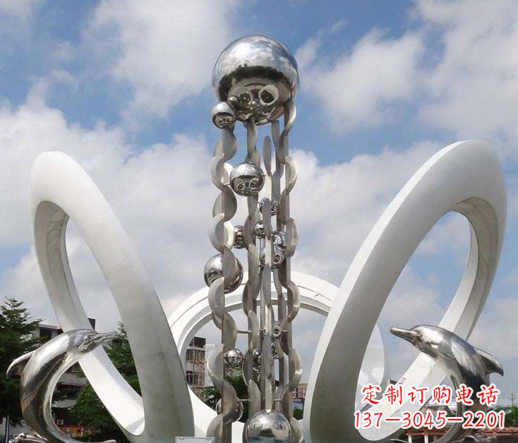 运城大型不锈钢海豚跳跃雕塑