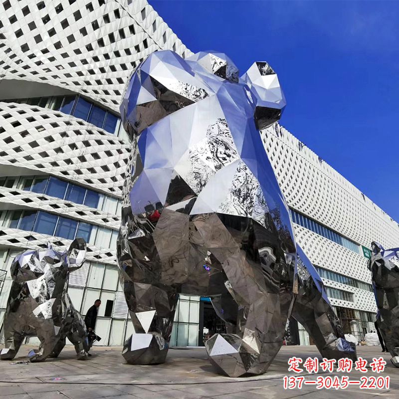 运城大型不锈钢块面狗雕塑-城市商场广场动物景观