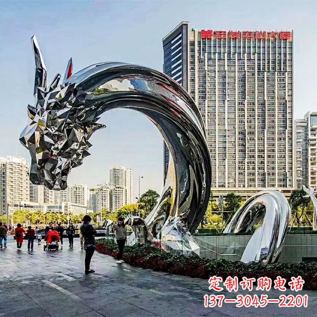 运城大型不锈钢龙镜面景观雕塑-城市创意动物景观雕塑