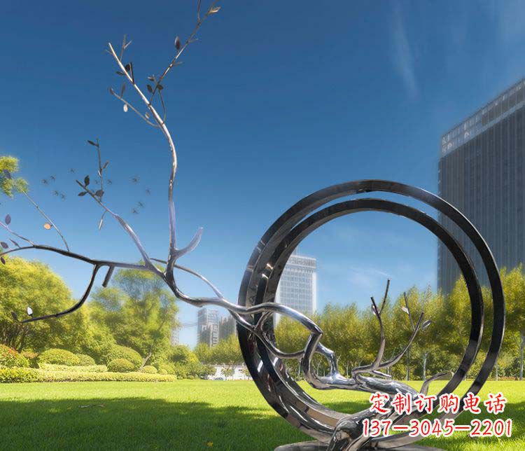 运城大型不锈钢圆环景观雕塑