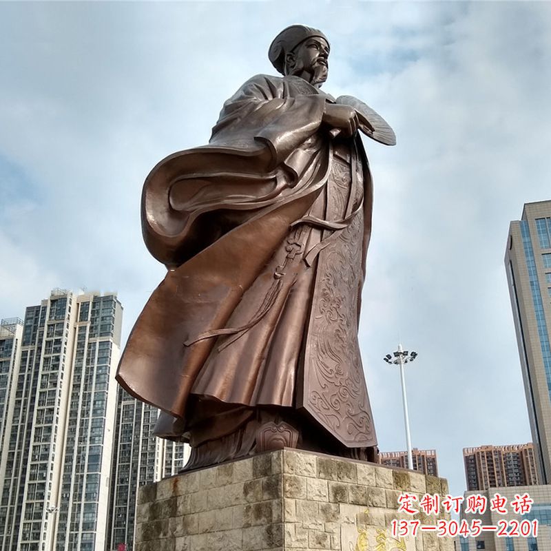 运城大型城市人物景观雕塑诸葛亮-卧龙先生纯铜历史人物像