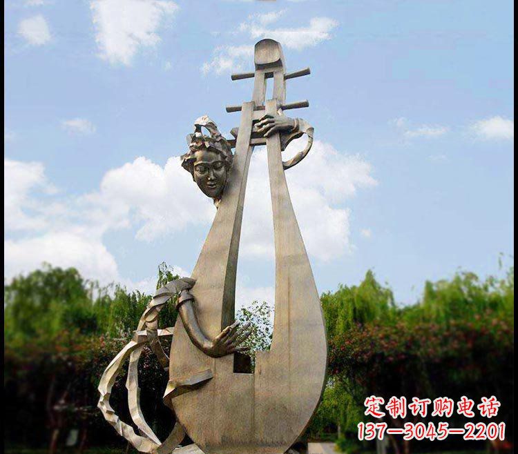 运城大型弹琵琶的抽象人物铜雕