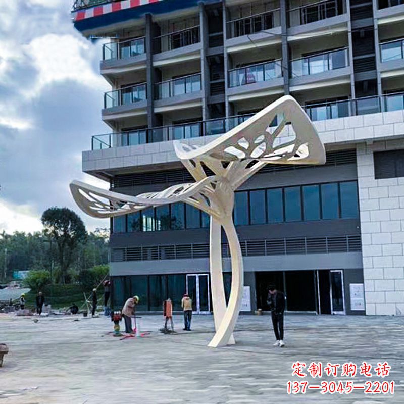 运城大型广场不锈钢抽象树叶雕塑