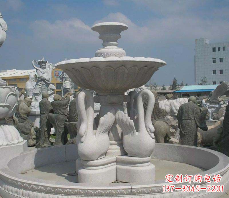 运城大型汉白玉天鹅喷泉石雕