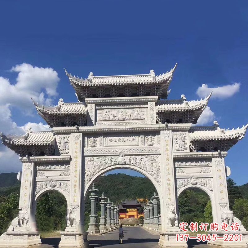 运城大型汉白玉景区大门石雕牌楼