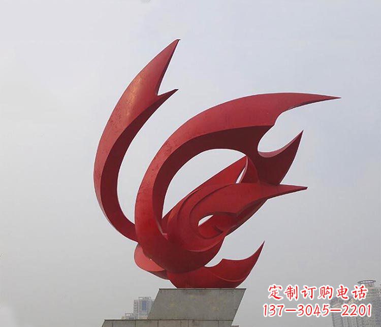 运城大型红色抽象凤凰广场景观不锈钢雕塑
