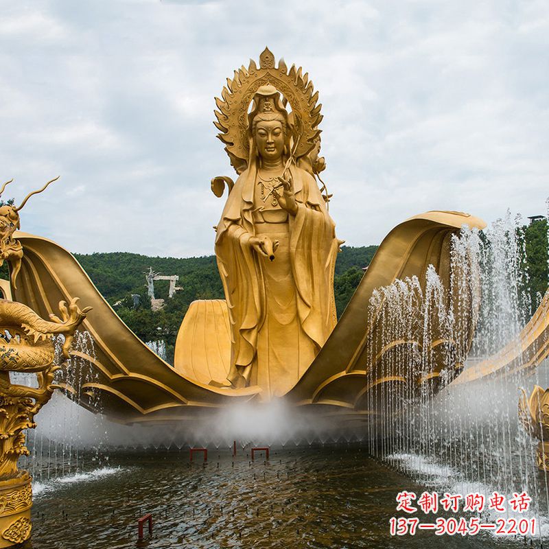 运城大型景区滴水观音铜雕佛像水景景观雕塑
