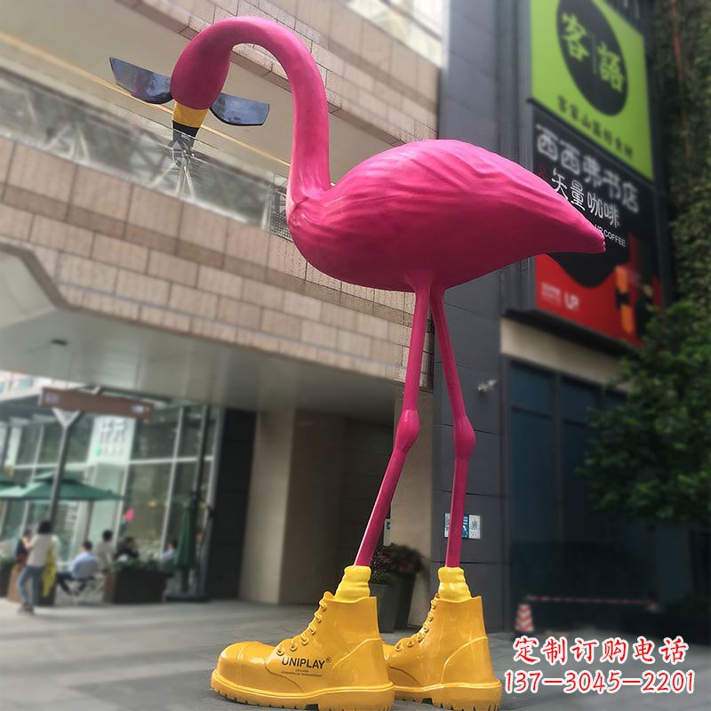 运城大型卡通火烈鸟玻璃钢景观商场广场动物美陈雕塑