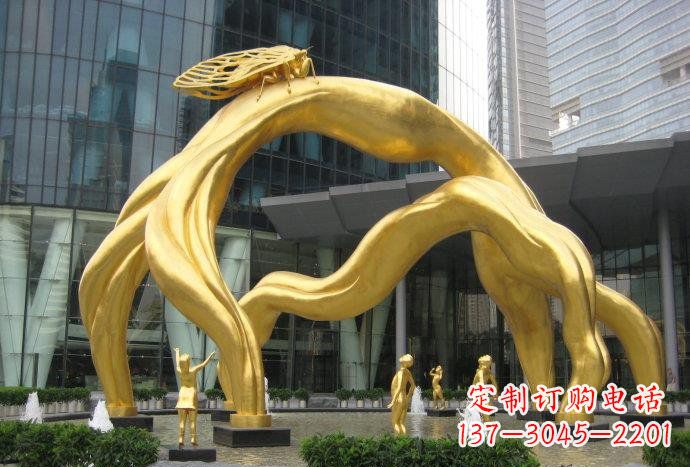 运城大型树枝和蝉城市景观铜雕