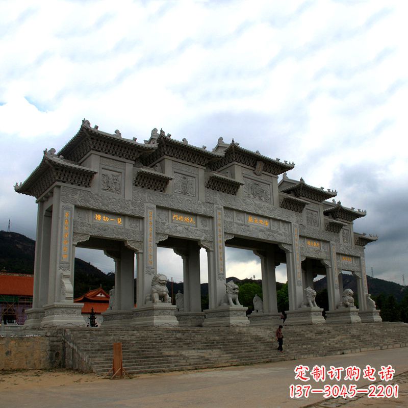 运城大型寺庙五门石雕牌楼