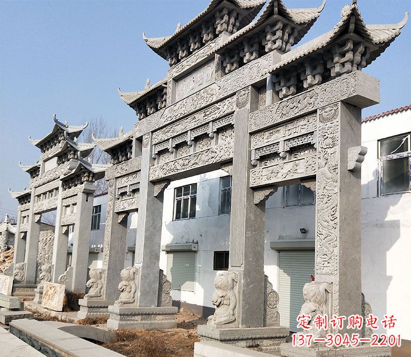 运城大型五门仿古牌坊石雕 (2)