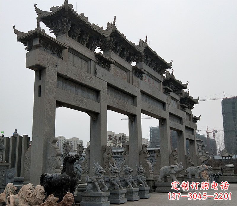 运城大型五门仿古牌坊石雕 (3)