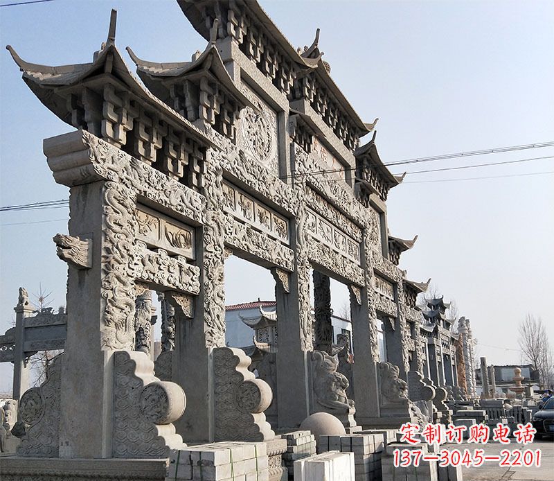 运城大型五门仿古牌坊石雕